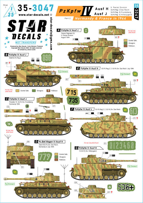 Star Decals 35-3047 1/35 PzKpfw IV Ausf H and J. Normandy & France in 1944 # 2. 9. Pz.Div, SS-Das Reich, SS-Frundsberg and SS-HJ.