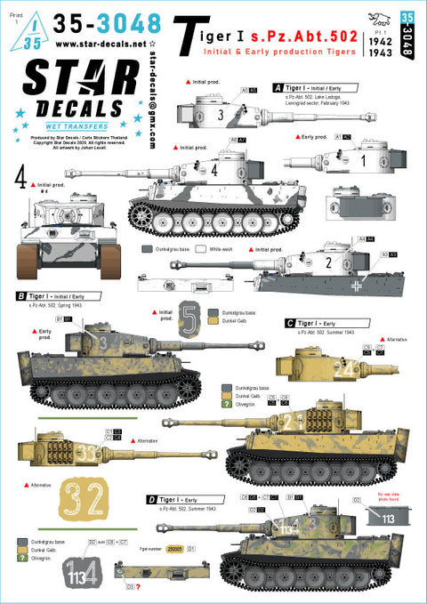 Star Decals 35-3048 1/35 Tiger I s.Pz.Abt. 502 # 1. Initial and early production Tigers 1942-43.