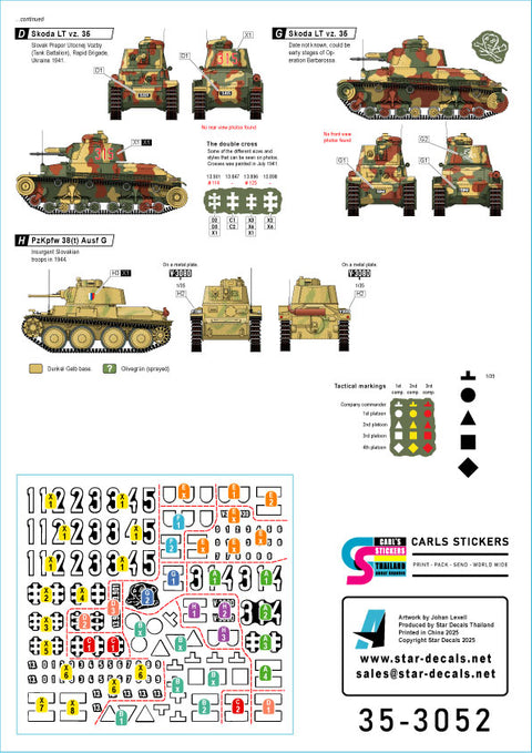 スターデカール 35-3052 1/35 チェコ&スロバキアの戦車. シュコダLT vz. 35, プラガLT 38, PzKpfw 38(t),