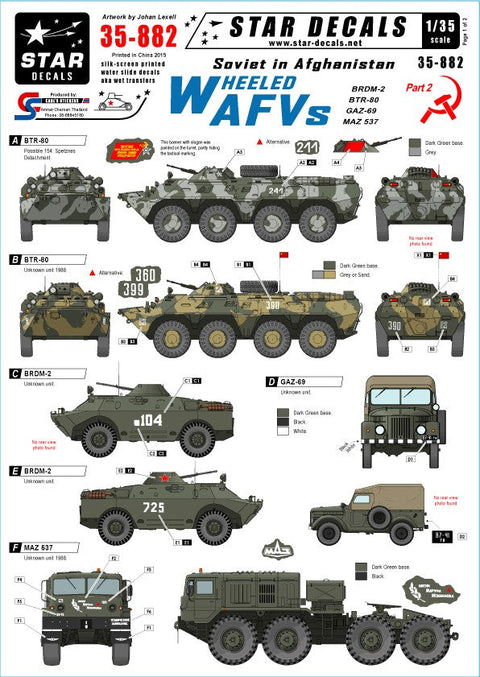 スターデカール 35-882 1/35 ソビエト イン アフガニスタン #2 装輪車両- BTR-80, BRDM-2, GAZ-69, MAZ 537