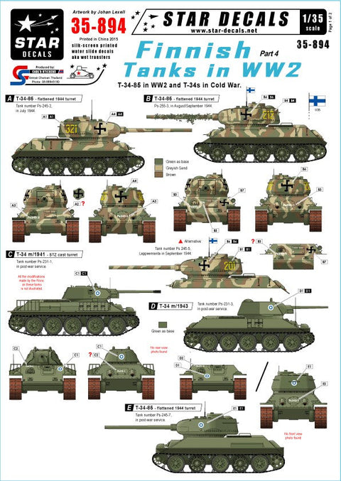 スターデカール 35-894 1/35 フィンランド戦車 イン WWII # 4 T-34-85 WWII,T-34 冷戦期