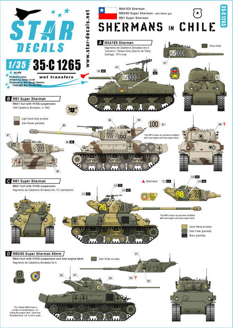 スターデカール STAR-35-C1265 1/35 近代 南アメリカ チリで運用されたシャーマン戦車 M4A1E9 M51/60スーパーシャーマン