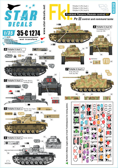 スターデカール 35-C1274 1/35 ドイツ無線操縦戦車#3 無線操縦戦車を誘導する無線装置搭載戦車のマーキング集 III号戦車ほか