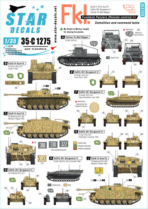 スターデカール 35-C1275 1/35 ドイツ 無線操縦戦車#4 無線操縦戦車を誘導する無線装置搭載戦車のマーキング集