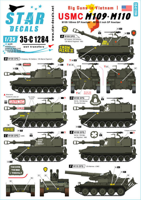 スターデカール 35-C1284 1/35 ビッグガンズインベトナム # 1. アメリカ海兵隊 M109 and M110 自走砲.