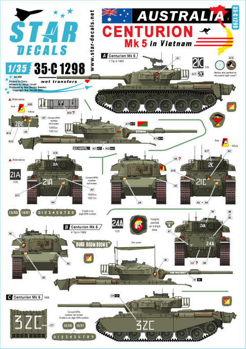 スターデカール 35-C1298 1/35 ベトナムでのオーストラリア軍 # 1. オージーセンチュリオン Mk 5.