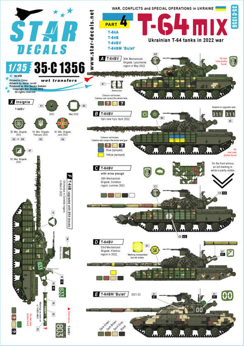 スターデカール 35-C1356 1/35 ウクライナでの戦争 #4 ウクライナのT-64 2022