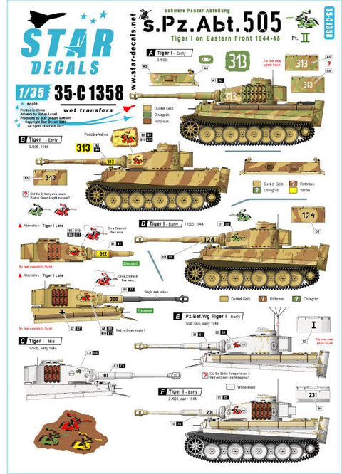 スターデカール 35-C1358 1/35 第505重戦車大隊1943-44 東部戦線のタイガー 1943-45