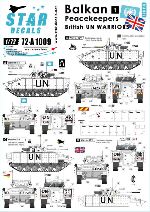 スターデカール 72-A1009 1/72 バルカンの平和維持軍 #1 デカール イギリス 国連 ウォーリア装甲戦闘車