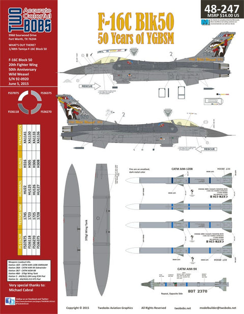 トゥーボブス 48-247 1/48 F-16C YGBSM 50周年記念 ウィーゼル バイパー
