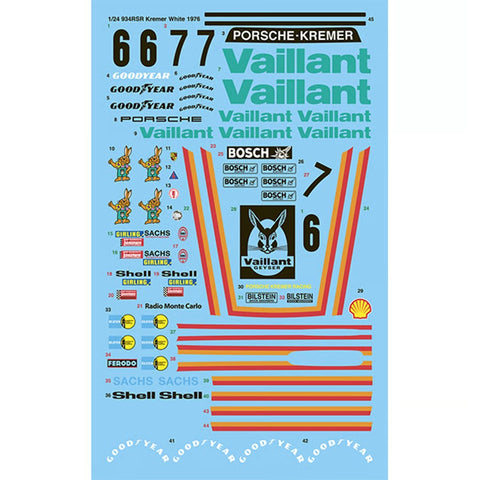 ベクターワンデカール D24-002 1/24 ポルシェ 934 RSR "Vaillant" 1976 ヨーロピアンGT ノリスリンク/WCM ディジョン (タミヤ用)
