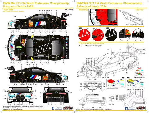 SKデカール SK24226 1/24 BMW M4 GT3 FIA世界耐久選手権 イモラ6時間2024 チームWRT(NuNu用)