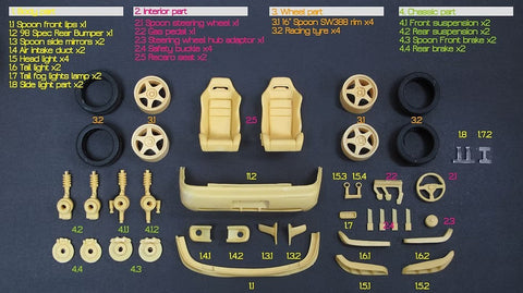 ZoomOn Z054 1/24 ホンダ インテグラ DC2 スプーン パーツセット