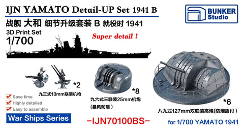 バンカースタジオ IJN70100BS 1/700 WWII日本海軍 戦艦 大和 ディティールアップセット 1941年 就役時 B バリューパック