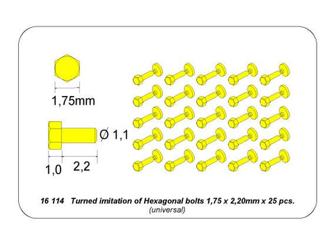 アベール 16114 1/16 六角ボルト真鍮削り出し(1.75x2.20mm) 25個