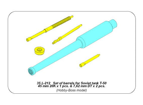 アベール 35L212 1/35 ロシア T-50戦車用 45 mm 20K砲身 x 1 7,62 mm DT機関銃 x 2(ホビーボス用)