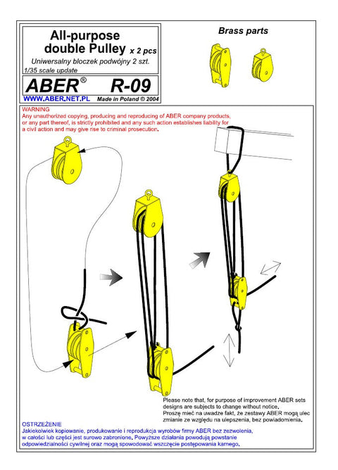 アベール R09 1/35 滑車ダブルタイプ2個入りロープ付き真鍮製可動