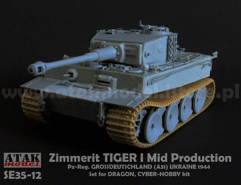 アタックモデル SE35-12 1/35 タイガーI 中期型 グロースドイッチュラント師団(A31) ウクライナ, 1944 ダメージ表現入り ツェメリットコーティング(ドラゴン, CYBER-HOBBY)
