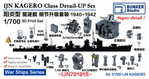 バンカースタジオ IJN70191S 1/700 WWII日本海軍 駆逐艦 陽炎型 ディティールアップセット 1940-42年 バリューパック