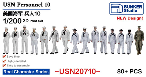 バンカースタジオ USN20710 1/200 WWIIアメリカ海軍 フィギュアセット 10 乗組員