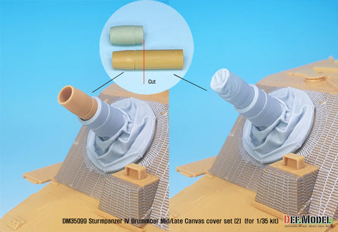 DEFモデル DM35099 1/35 IV号突撃砲戦車 ブルムベア 中後期型 主砲キャンバスカバーセット 2 ハイアングル