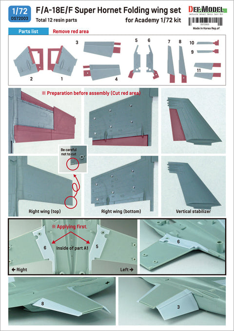 DEFモデル DS72003 1/72 F/A-18E/F スーパーホーネット フォールディングウイングセット (アカデミー用)