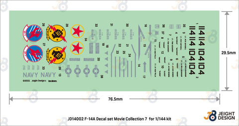 DEFモデル JD14002 1/144 F-14A トムキャット デカールセット- ムービーコレクション No.7(レベル/エース / アカデミー用)