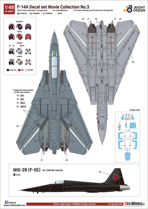 DEFモデル JD48001 1/48 F-14A デカールセット ムービーコレクション No.1 (タミヤ用)