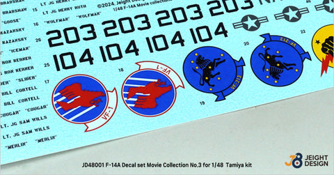 DEFモデル JD48001 1/48 F-14A デカールセット ムービーコレクション No.1 (タミヤ用)