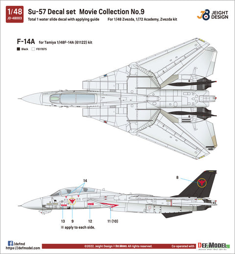 DEFモデル JD48003 1/48/1/72 Su-57 デカールセット - ムービーコレクション No.9 (1/48 ズベズダ/ タミヤ/ 1/72 ズベズダ用)