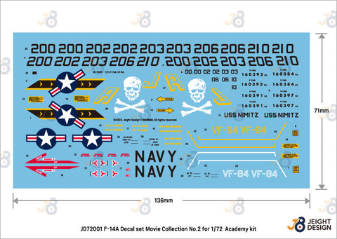 DEFモデル JD72001 1/72 F-14A デカールセットムービーコレクション No.2 ジョリーロジャース 1978 (アカデミー用)