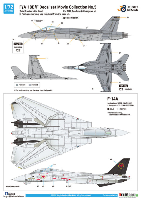DEFモデル JD72006 1/72 F/A-18E/F デカールセットムービーコレクション No.5(アカデミー/ ハセガワ 1/72用)