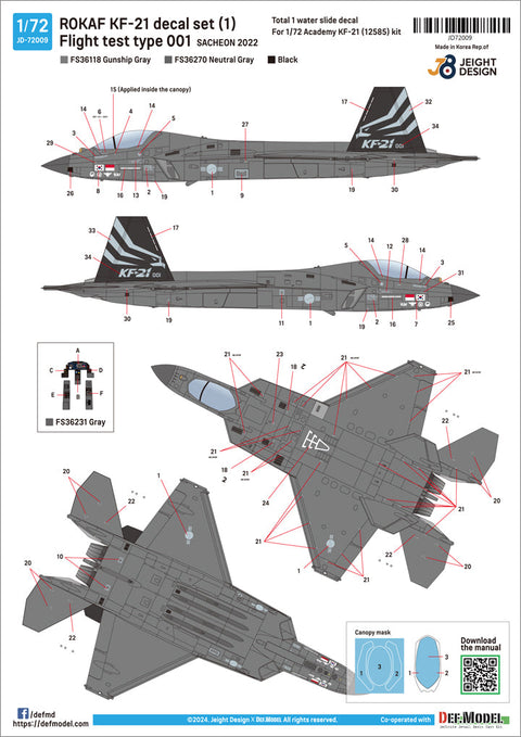 DEFモデル JD72009 1/72 韓国空軍 KF-21 ポラメ 1 - フライトテスト No.001 サチョン2023 (アカデミー用)