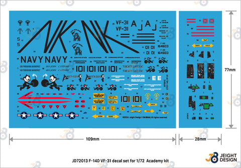 DEFモデル JD72013 1/72 F-14D VF-31 トムキャッターズ デカールセット(アカデミー用)