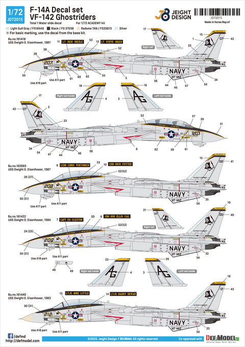DEFモデル JD72015 1/72 F-14A VF-142 デカールセット(アカデミー用)
