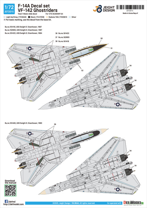 DEFモデル JD72015 1/72 F-14A VF-142 デカールセット(アカデミー用)