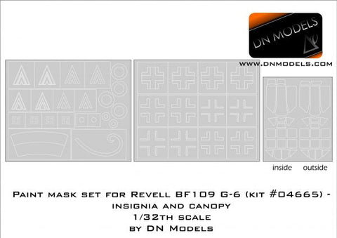 DNモデル 32/827-003 1/32 Me109 G-6キャノピー+記章(レベル 04665用)