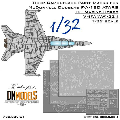 DNモデル 32/827-011 1/32 ATARS F/A-18D ホーネット VMFA(AW)-224 用タイガー迷彩塗装マスク(全キット用)