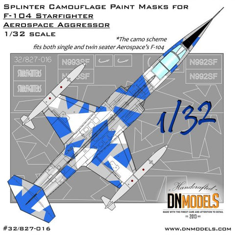DNモデル 32/827-016 1/32 F-104 スターファイター エアロスペース アグレッサー用スプリンター迷彩塗装マスク(ハセガワ,イタレリ用)