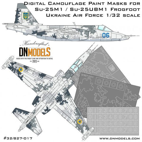 DNモデル 32/827-017 1/32 Su-25M1 / Su-25UBM1 フロッグフット ウクライナ デジタル迷彩塗装マスクセット(トランペッター 02276,02277用)