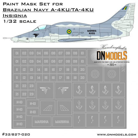 DNモデル 32/827-020 1/32 ブラジル海軍 A-4KU/TA-4KU スカイホーク 記章&ナンバー ペイントマスクセット(ハセガワ,トランペッター, ミニクラフト用)