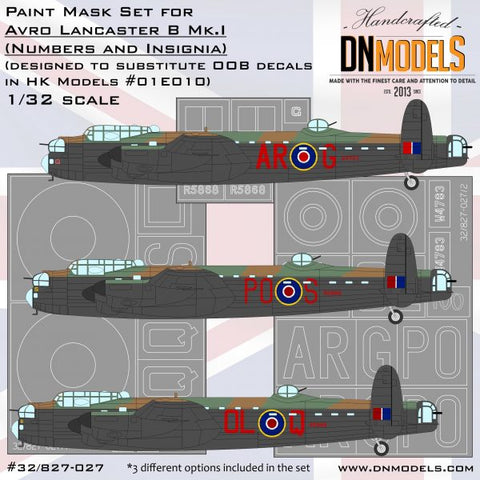 DNモデル 32/827-027 1/32 アブロ ランカスター B Mk.I 記章と番号ペイントマスクセット(HKモデル 01E010用)