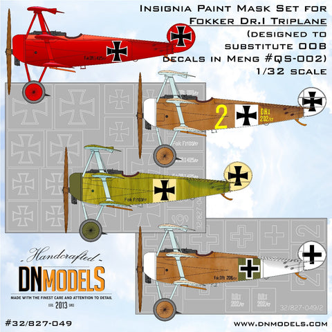 DNモデル 32/827-049 1/32 フォッカー Dr.I 三葉機用インシグニアペイントマスクセット(モンモデル,ウイングナットウイングス,ローデン用)