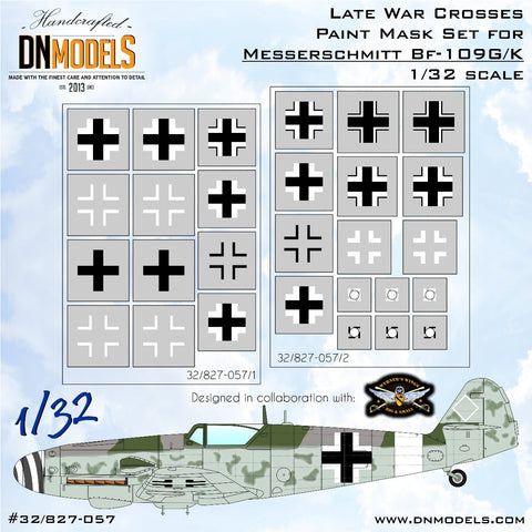 DNモデル 32/827-057 1/32 メッサーシュミット Bf-109G/K 大戦後期クロッシーズ塗装マスクセット(全キット用)