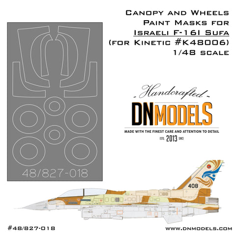 DNモデル 48/827-018 1/48 IAF F-16I Sufaのキャノピーとホイールの塗装マスク (キネティック K48006用)