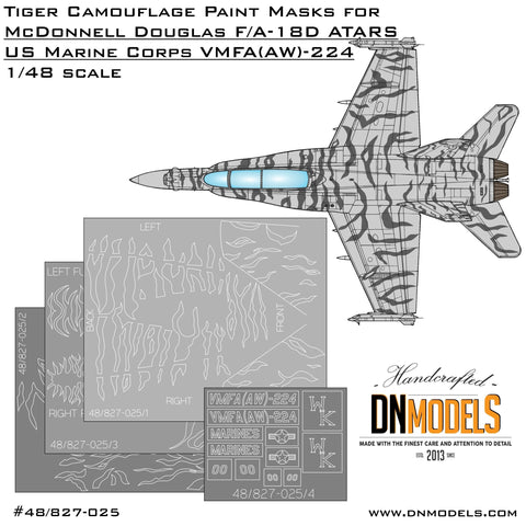 DNモデル 48/827-025 1/48 ATARS F/A-18D ホーネット VMFA-224 用タイガー迷彩塗装マスク(全キット用)
