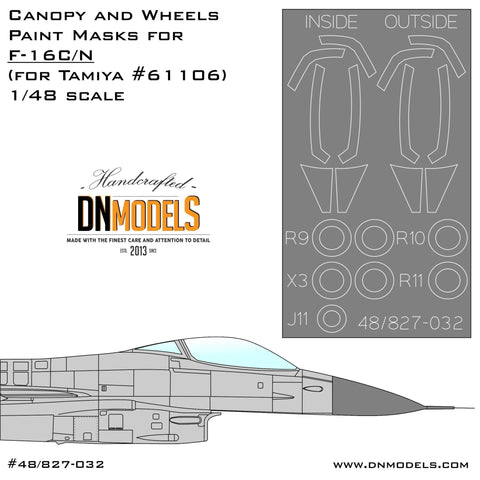 DNモデル 48/827-032 1/48 F-16C/N用キャノピー&ホイール塗装マスク(タミヤ 61106用)