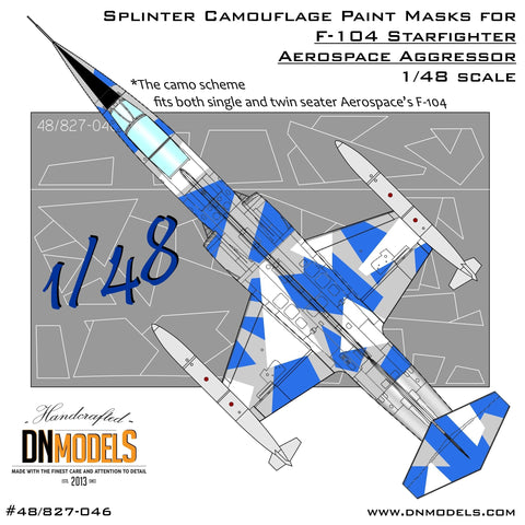 DNモデル 48/827-046 1/48 F-104 スターファイター エアロスペース アグレッサー用スプリンター迷彩塗装マスク(ハセガワ 複座または単座キット用)