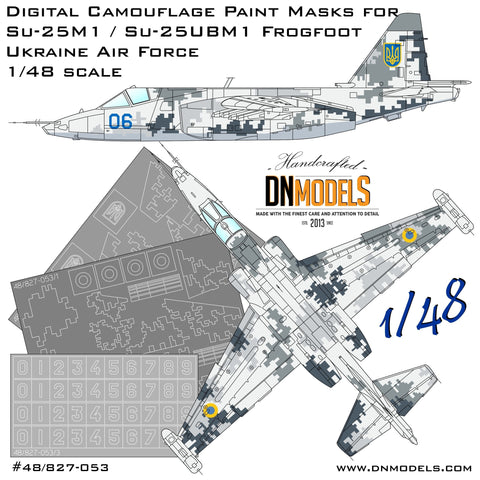 DNモデル 48/827-053 1/48 Su-25M1 / Su-25UBM1 フロッグフット ウクライナ デジタル迷彩塗装マスクセット(全キット用)