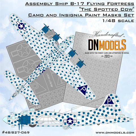DNモデル 48/827-069 1/48 "The Spotted Cow"B-17フライングフォートレスアッセンブリーシップ迷彩と記章塗装マスクセット(全キット用)